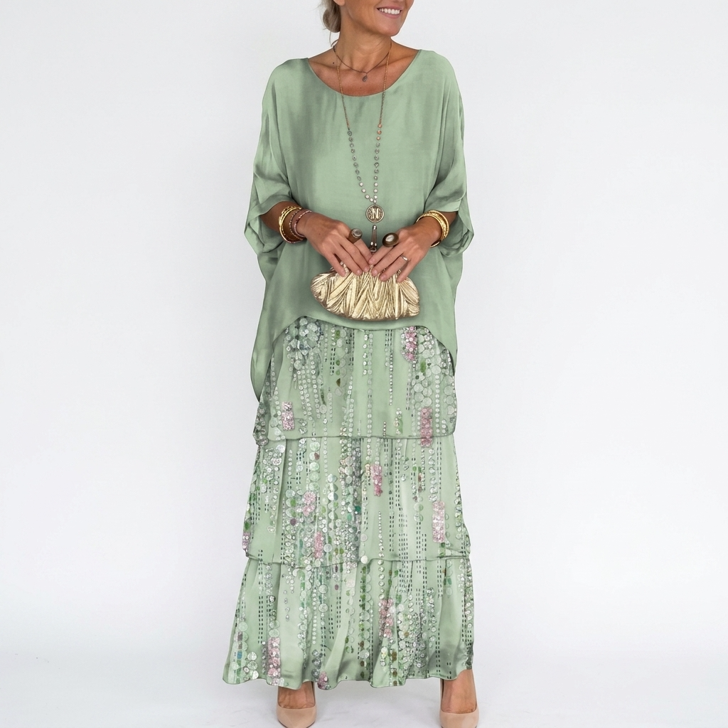 Carlena | Elegancka Sukienka Maxi z Warstwowymi Falbanami i Luźnym Fasonem
