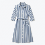 Carlena | Lniana Sukienka Koszulowa Maxi w Paski z Paskiem na Lato