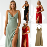 Carlena | Elegancka Sukienka Maxi na Wesele z Drapowanym Dekoltem i Rozcięciem