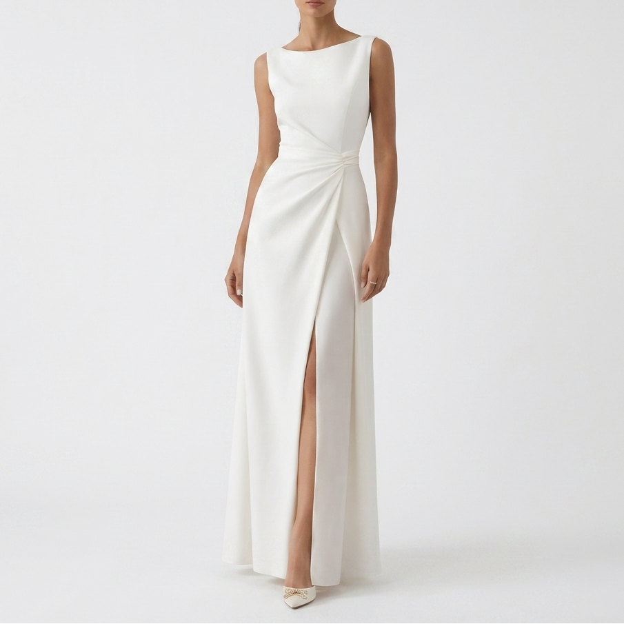 Carlena | Elegancka Sukienka Maxi z Drapowaniem na Wesele