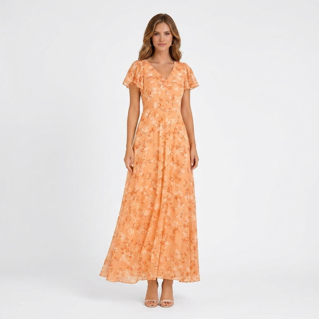 Carlena | Elegancka Sukienka Maxi w Kwiaty z Dekoltem V Lilia
