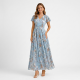 Carlena | Elegancka Sukienka Maxi w Kwiaty z Dekoltem V Lilia
