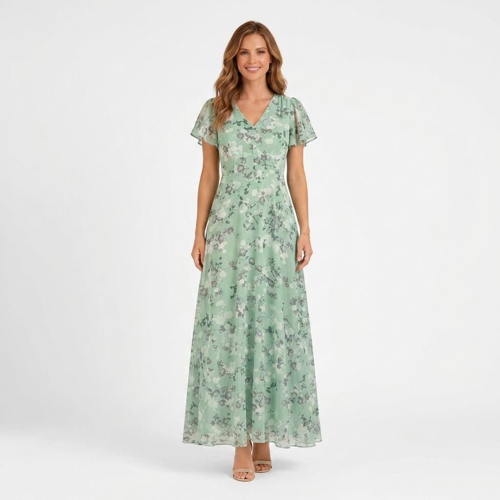 Carlena | Elegancka Sukienka Maxi w Kwiaty z Dekoltem V Lilia