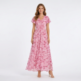 Carlena | Elegancka Sukienka Maxi w Kwiaty z Dekoltem V Lilia