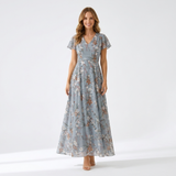 Carlena | Elegancka Sukienka Maxi w Kwiaty z Dekoltem V Lilia