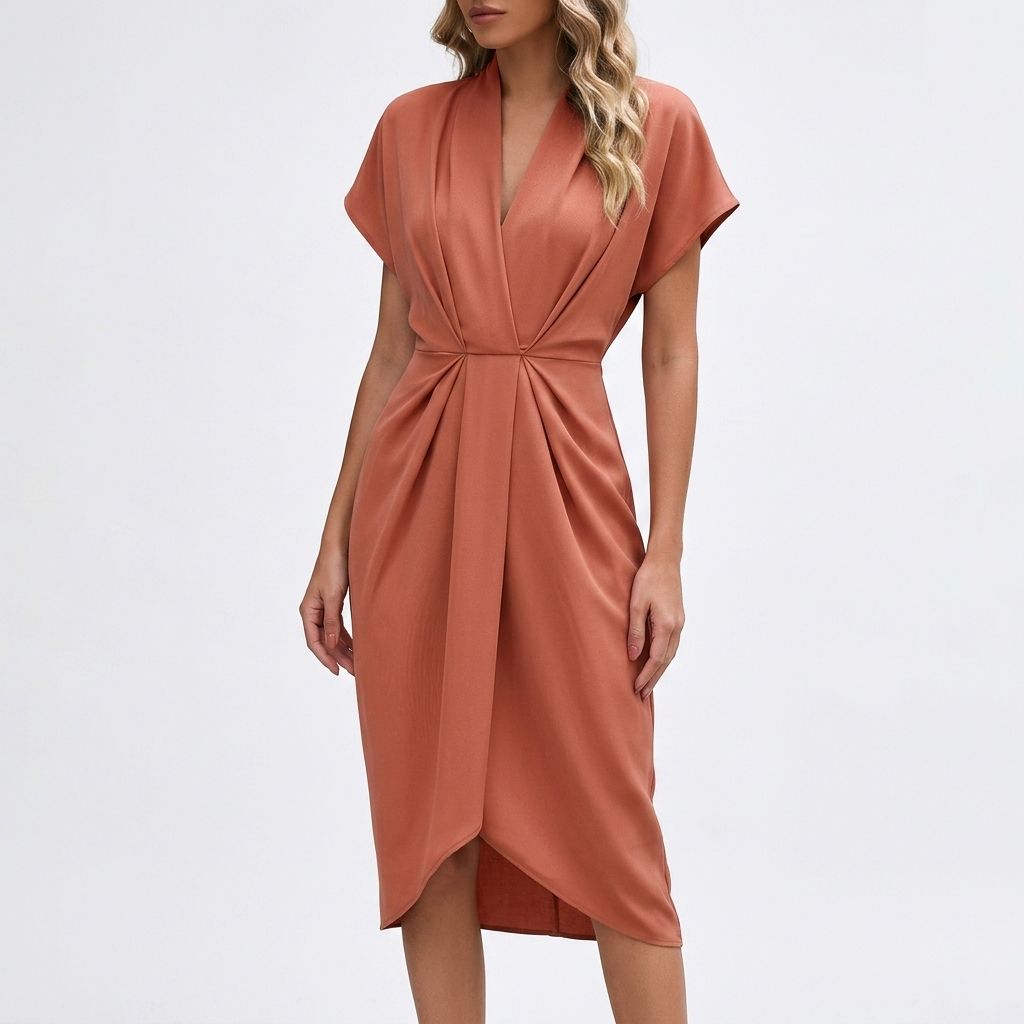 Carlena | Elegancka Sukienka Kopertowa Midi z Marszczeniem