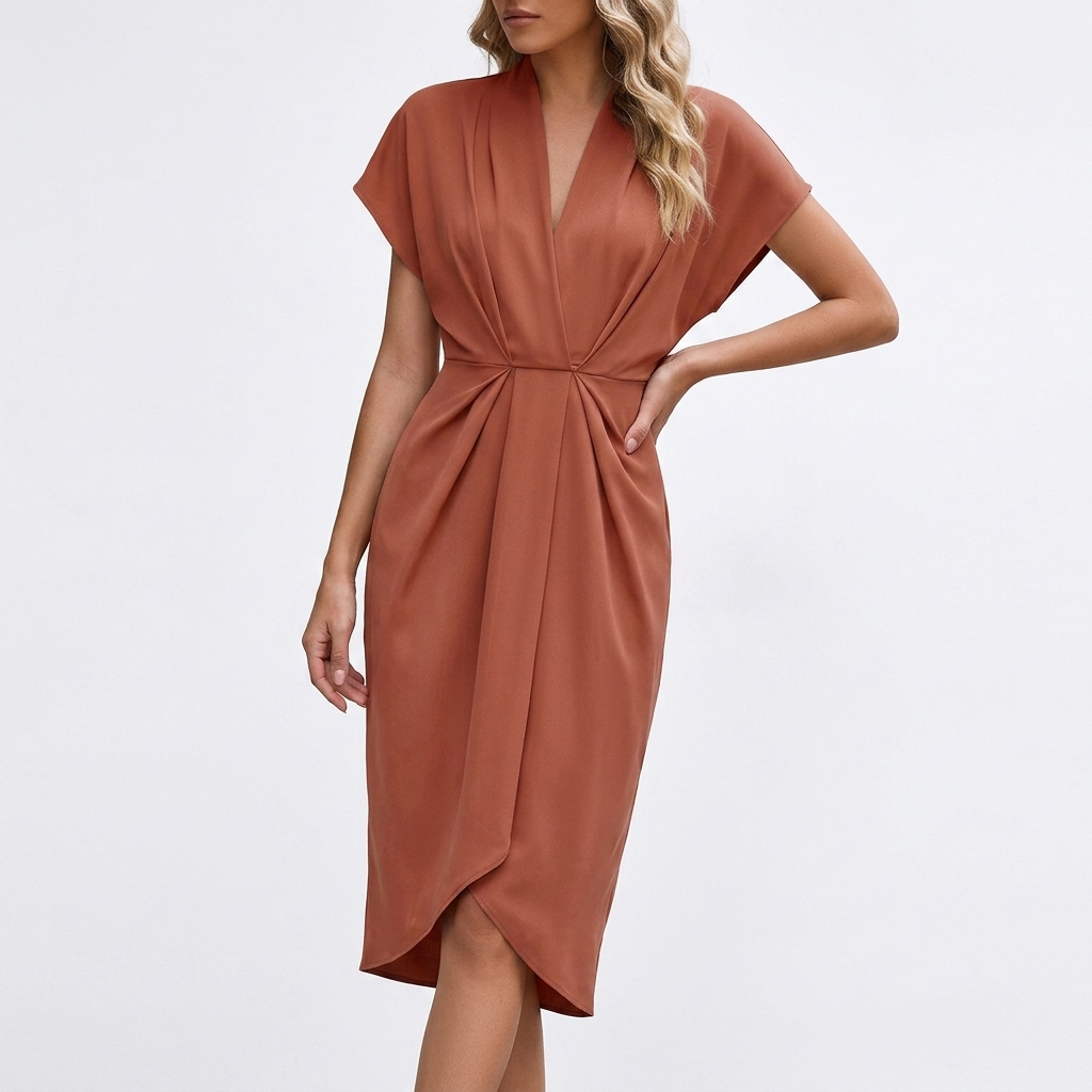 Carlena | Elegancka Sukienka Kopertowa Midi z Marszczeniem