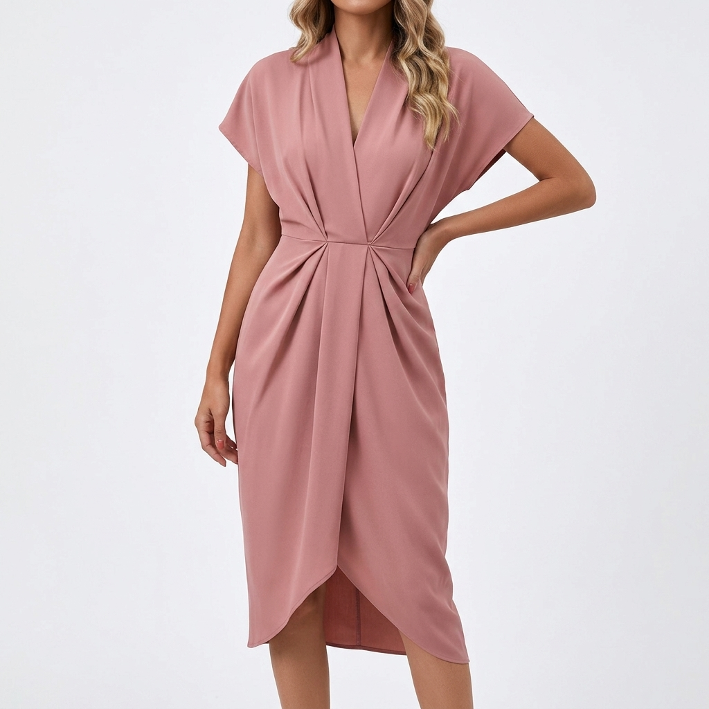 Carlena | Elegancka Sukienka Kopertowa Midi z Marszczeniem