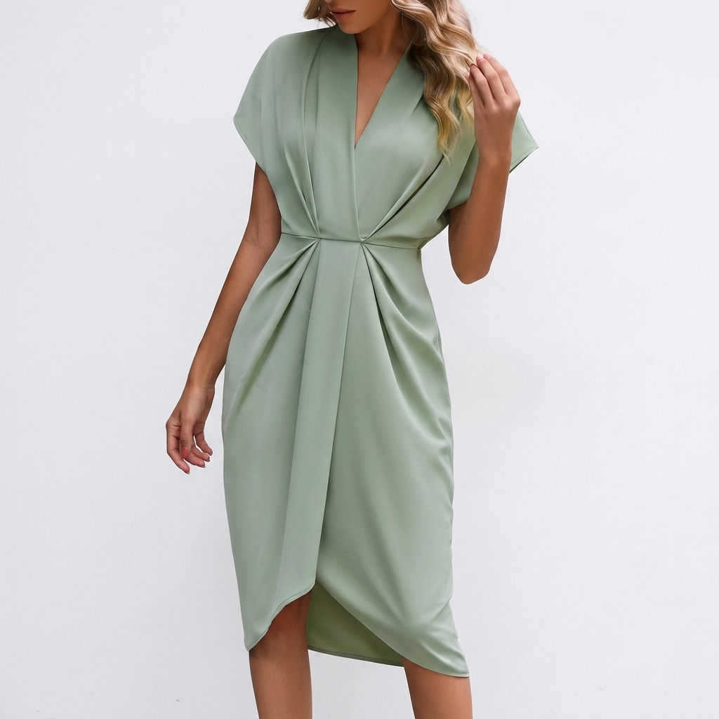 Carlena | Elegancka Sukienka Kopertowa Midi z Marszczeniem