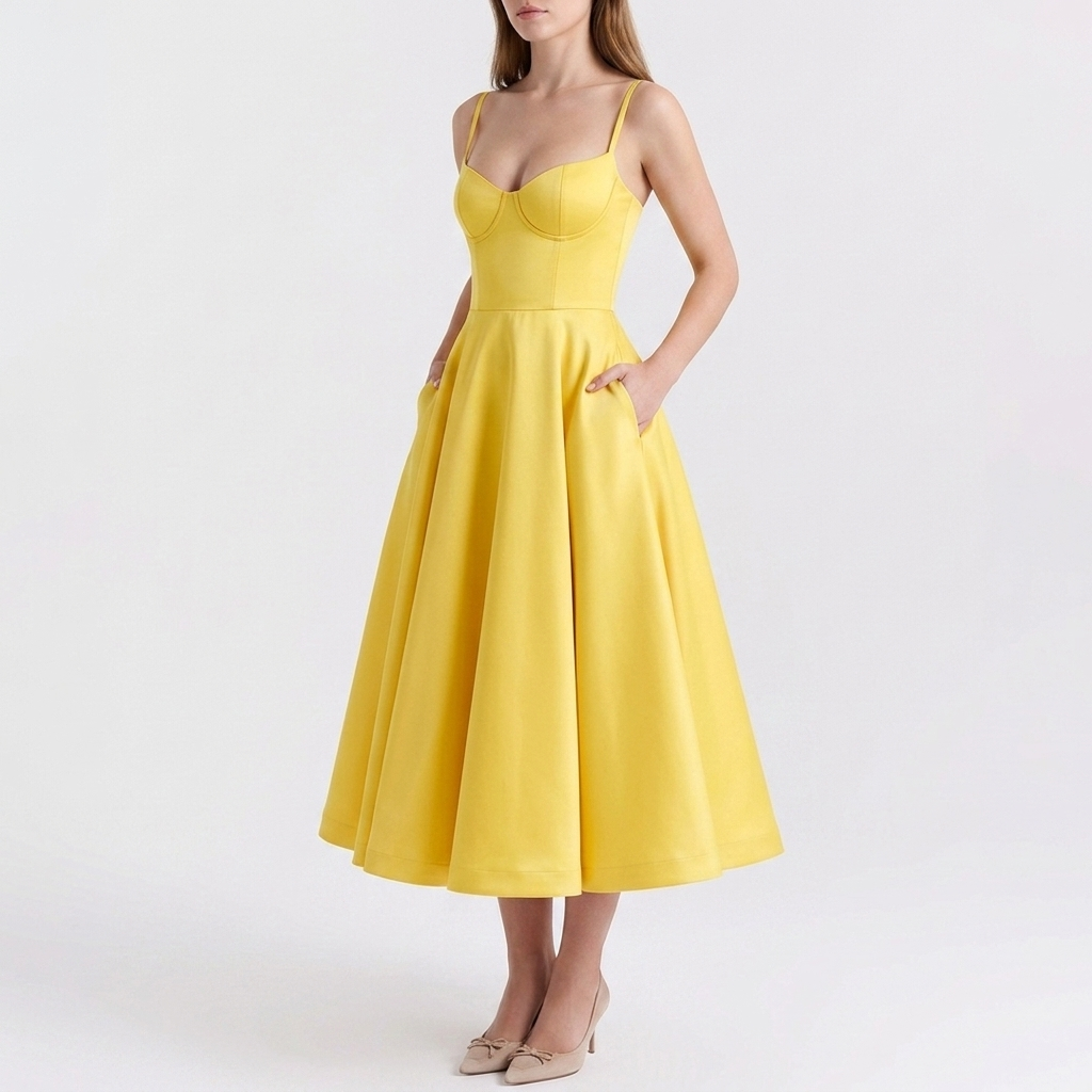 Carlena | Elegancka Sukienka Midi z Gorsetową Górą i Rozkloszowanym Dołem
