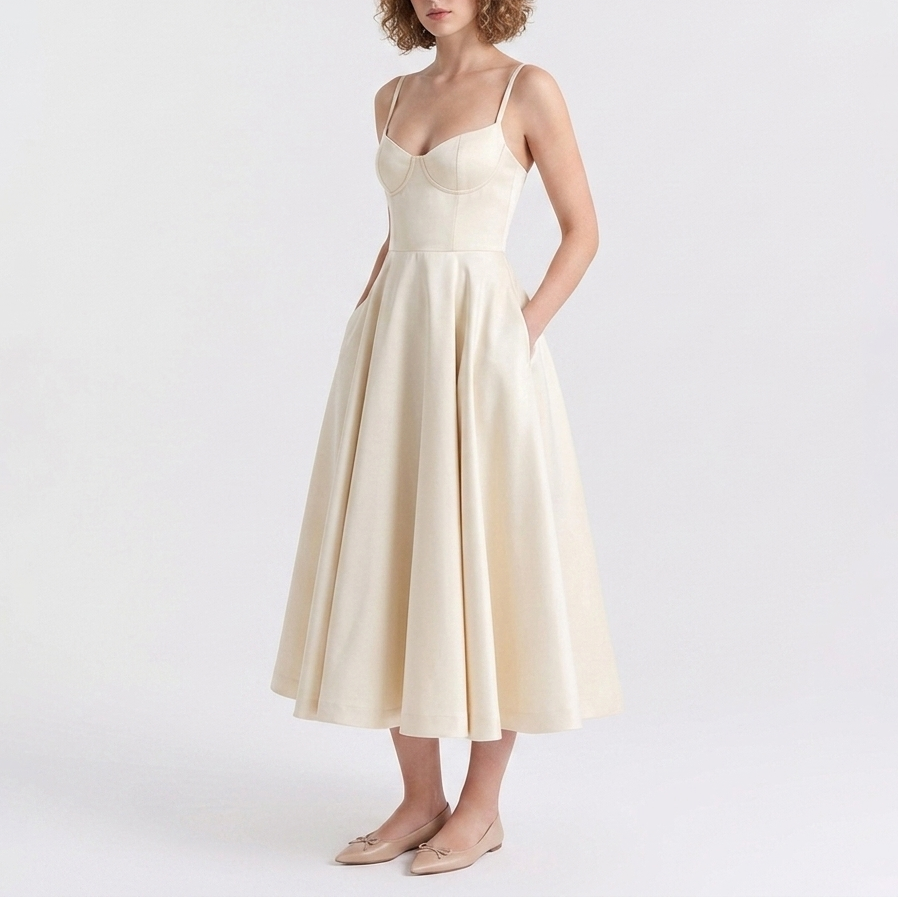 Carlena | Elegancka Sukienka Midi z Gorsetową Górą i Rozkloszowanym Dołem