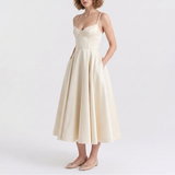 Carlena | Elegancka Sukienka Midi z Gorsetową Górą i Rozkloszowanym Dołem