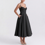 Carlena | Elegancka Sukienka Midi z Gorsetową Górą i Rozkloszowanym Dołem