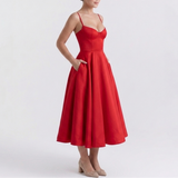 Carlena | Elegancka Sukienka Midi z Gorsetową Górą i Rozkloszowanym Dołem
