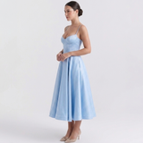 Carlena | Elegancka Sukienka Midi z Gorsetową Górą i Rozkloszowanym Dołem