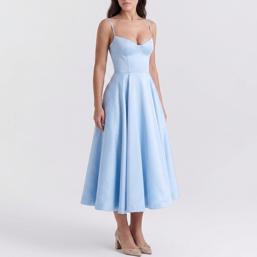 Carlena | Elegancka Sukienka Midi z Gorsetową Górą i Rozkloszowanym Dołem