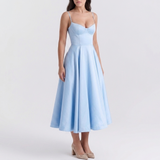 Carlena | Elegancka Sukienka Midi z Gorsetową Górą i Rozkloszowanym Dołem