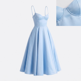 Carlena | Elegancka Sukienka Midi z Gorsetową Górą i Rozkloszowanym Dołem