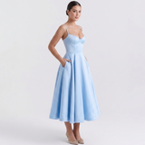 Carlena | Elegancka Sukienka Midi z Gorsetową Górą i Rozkloszowanym Dołem