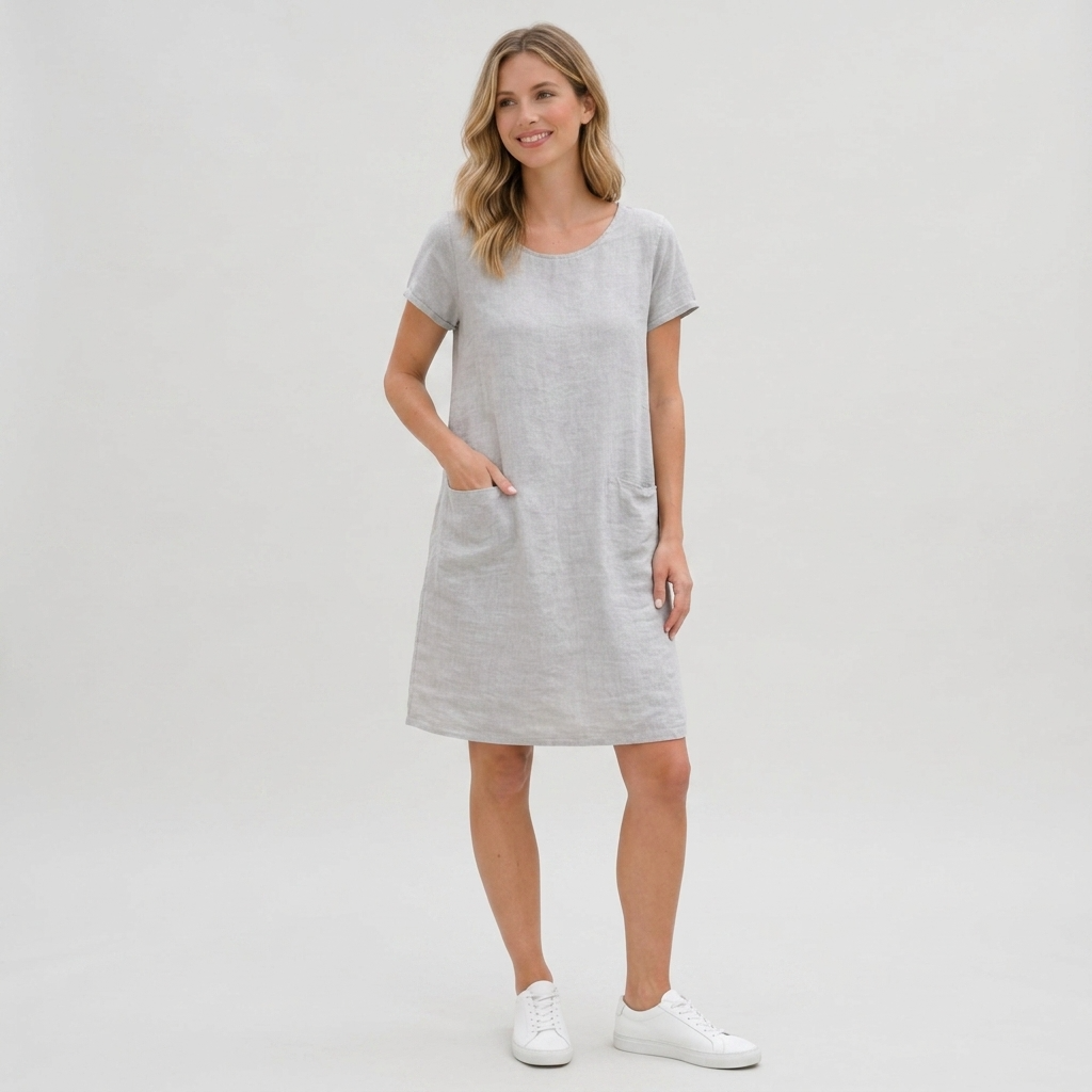 Carlena | Luźna Sukienka Lniana Mini z Kieszeniami na Lato