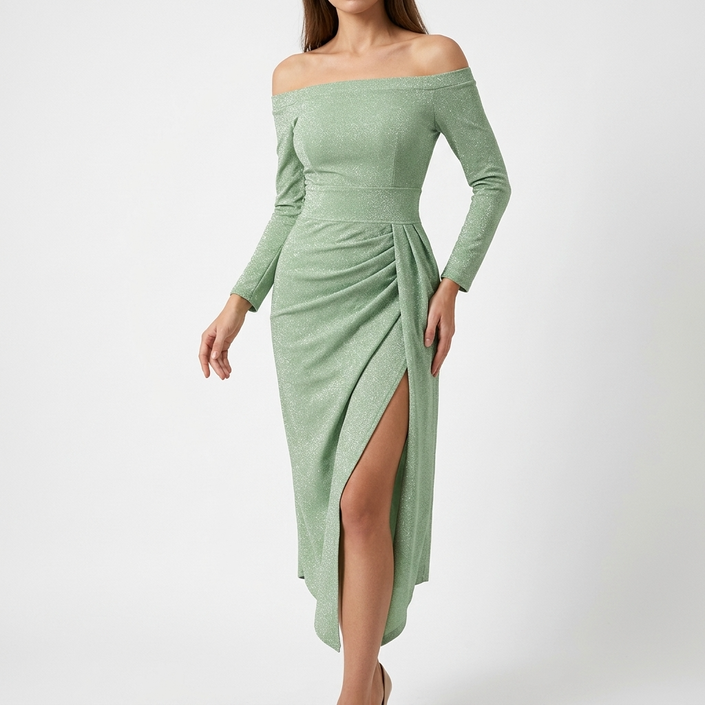 Carlena | Elegancka Dopasowana Sukienka Koktajlowa Midi z Rozcięciem