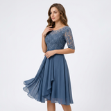 Carlena | Elegancka Sukienka Midi z Koronkową Górą i Rękawem 3/4
