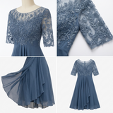 Carlena | Elegancka Sukienka Midi z Koronkową Górą i Rękawem 3/4