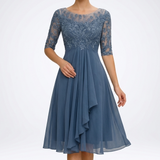 Carlena | Elegancka Sukienka Midi z Koronkową Górą i Rękawem 3/4