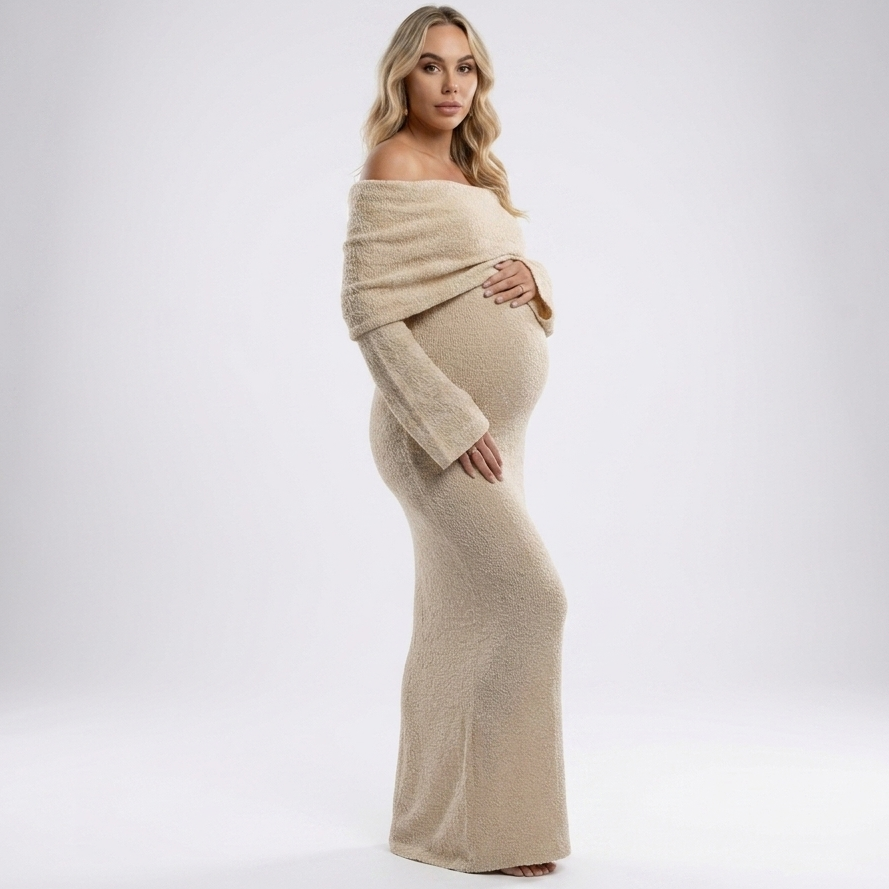Carlena | Elegancka Sukienka Maxi Ciążowa Hiszpanka z Długim Rękawem