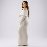 Carlena | Elegancka Sukienka Maxi Ciążowa Hiszpanka z Długim Rękawem