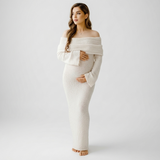 Carlena | Elegancka Sukienka Maxi Ciążowa Hiszpanka z Długim Rękawem