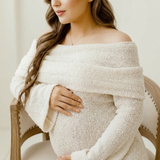 Carlena | Elegancka Sukienka Maxi Ciążowa Hiszpanka z Długim Rękawem