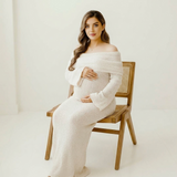 Carlena | Elegancka Sukienka Maxi Ciążowa Hiszpanka z Długim Rękawem