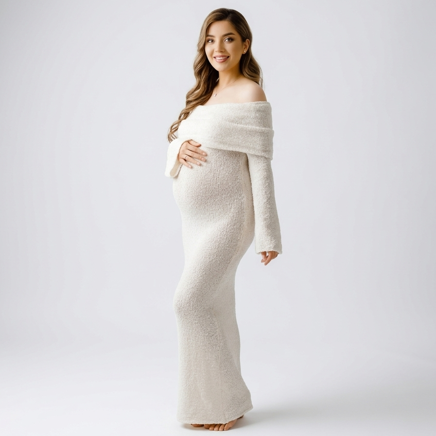 Carlena | Elegancka Sukienka Maxi Ciążowa Hiszpanka z Długim Rękawem