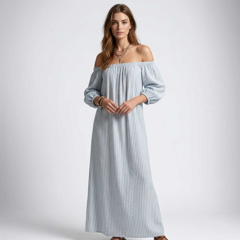 Carlena | Oversize Sukienka Maxi z Odkrytymi Ramionami i Luźnymi Rękawami
