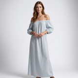 Carlena | Oversize Sukienka Maxi z Odkrytymi Ramionami i Luźnymi Rękawami