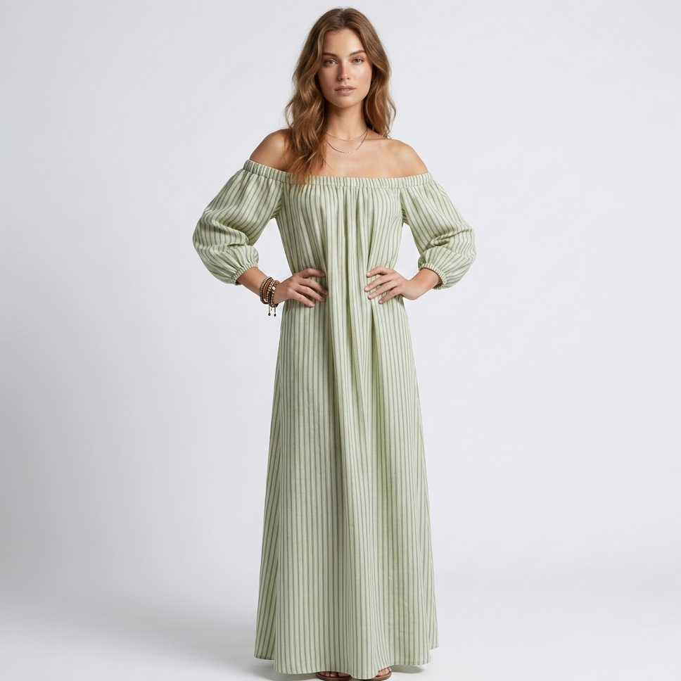 Carlena | Oversize Sukienka Maxi z Odkrytymi Ramionami i Luźnymi Rękawami