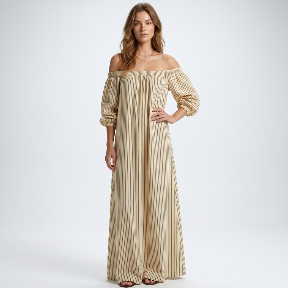 Carlena | Oversize Sukienka Maxi z Odkrytymi Ramionami i Luźnymi Rękawami