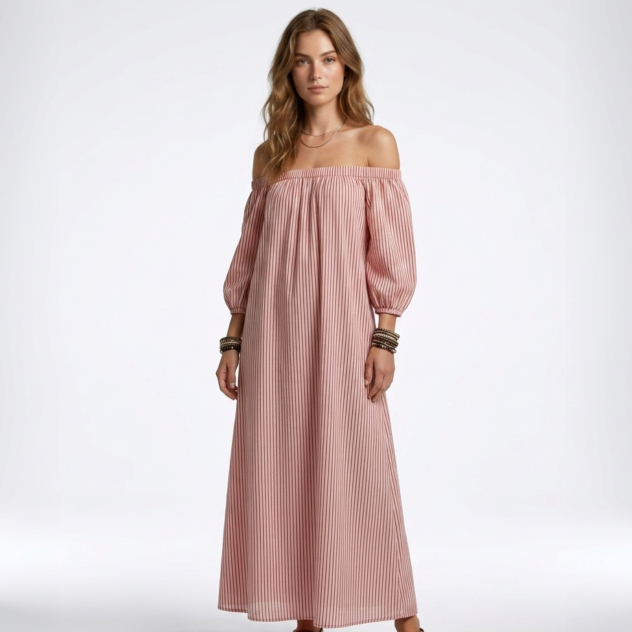Carlena | Oversize Sukienka Maxi z Odkrytymi Ramionami i Luźnymi Rękawami