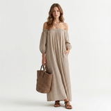 Carlena | Oversize Sukienka Maxi z Odkrytymi Ramionami i Luźnymi Rękawami