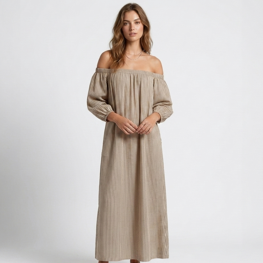 Carlena | Oversize Sukienka Maxi z Odkrytymi Ramionami i Luźnymi Rękawami