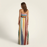 Carlena | Plisowana Sukienka Maxi Strapless w Wielokolorowe Pasy