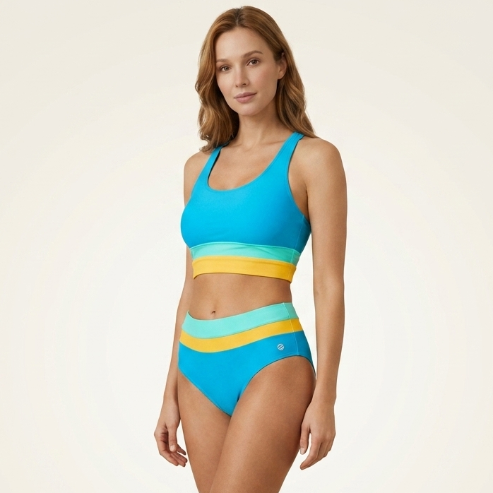 Carlena | Damskie Bikini Color Block z Topem Sportowym