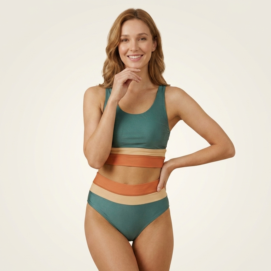 Carlena | Damskie Bikini Color Block z Topem Sportowym