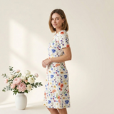Carlena | Elegancka Bawełniana Sukienka Midi w Kwiatowy Wzór