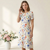 Carlena | Elegancka Bawełniana Sukienka Midi w Kwiatowy Wzór