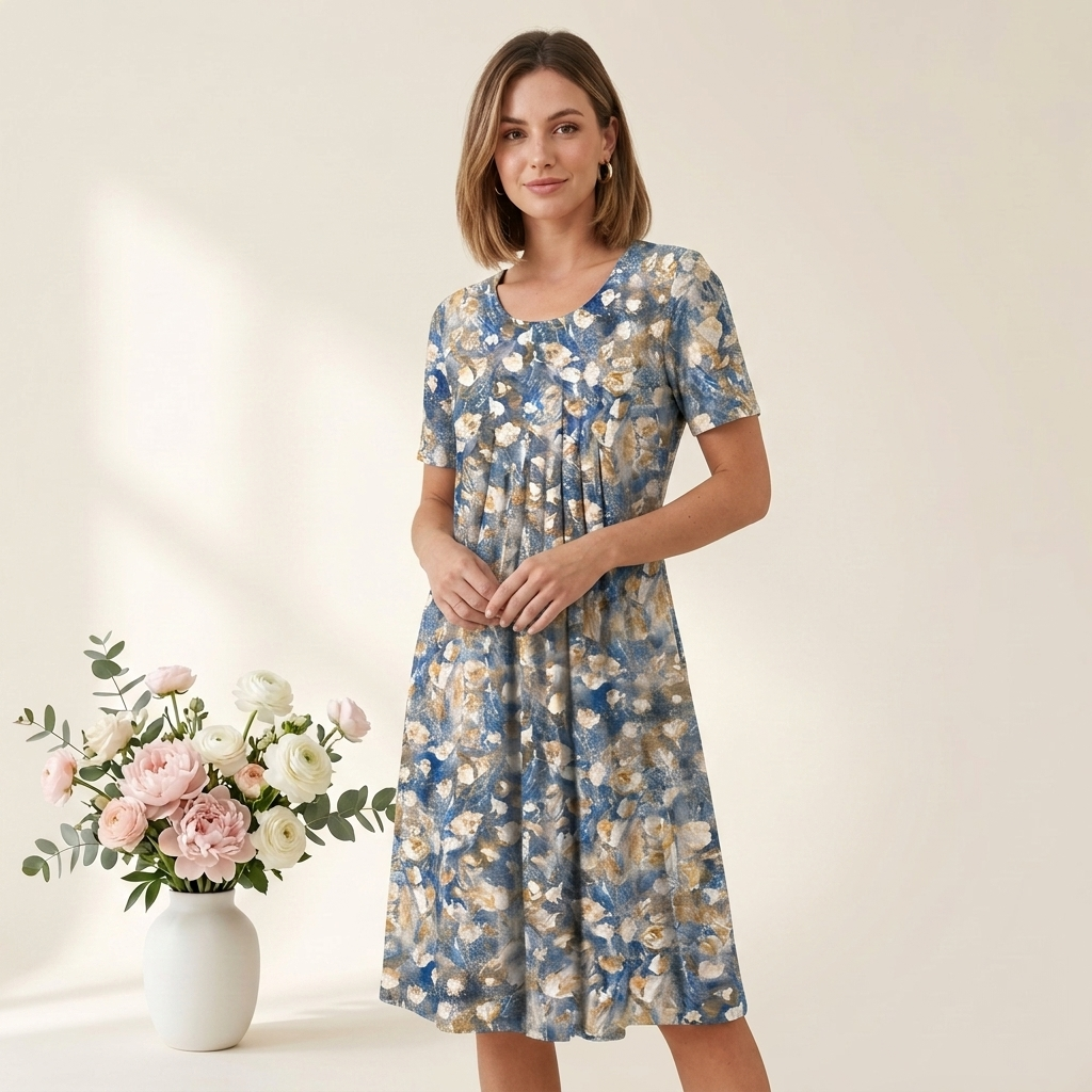 Carlena | Elegancka Bawełniana Sukienka Midi w Kwiatowy Wzór