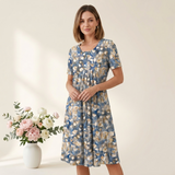 Carlena | Elegancka Bawełniana Sukienka Midi w Kwiatowy Wzór
