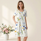 Carlena | Elegancka Bawełniana Sukienka Midi w Kwiatowy Wzór