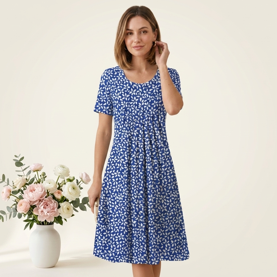Carlena | Elegancka Bawełniana Sukienka Midi w Kwiatowy Wzór